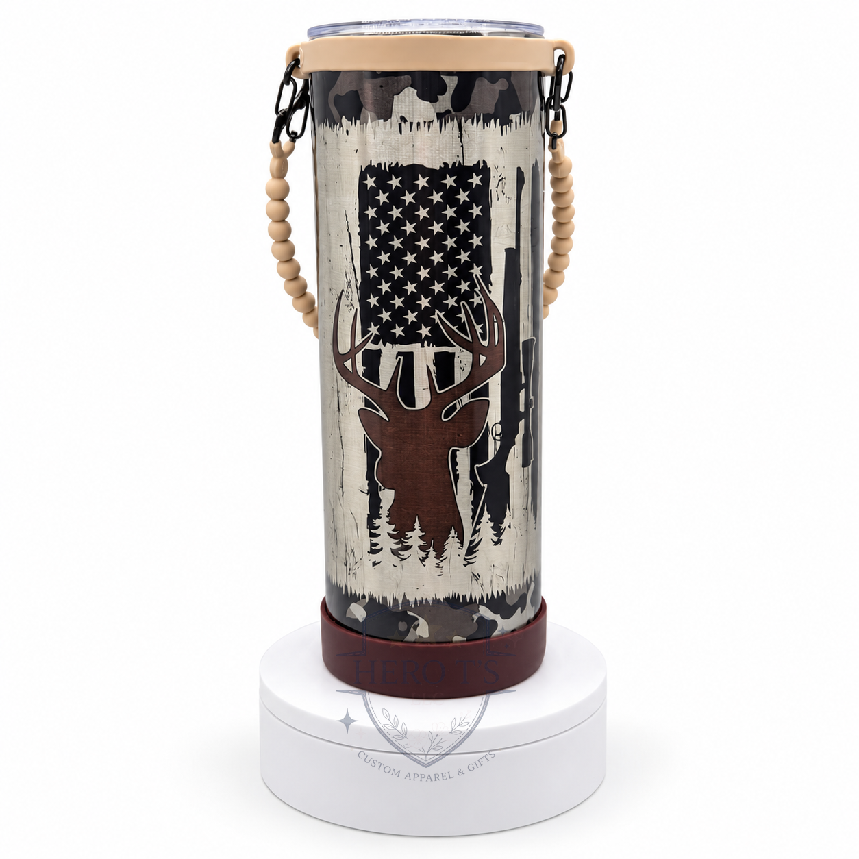 Rustic deer and American flag custom tumbler
