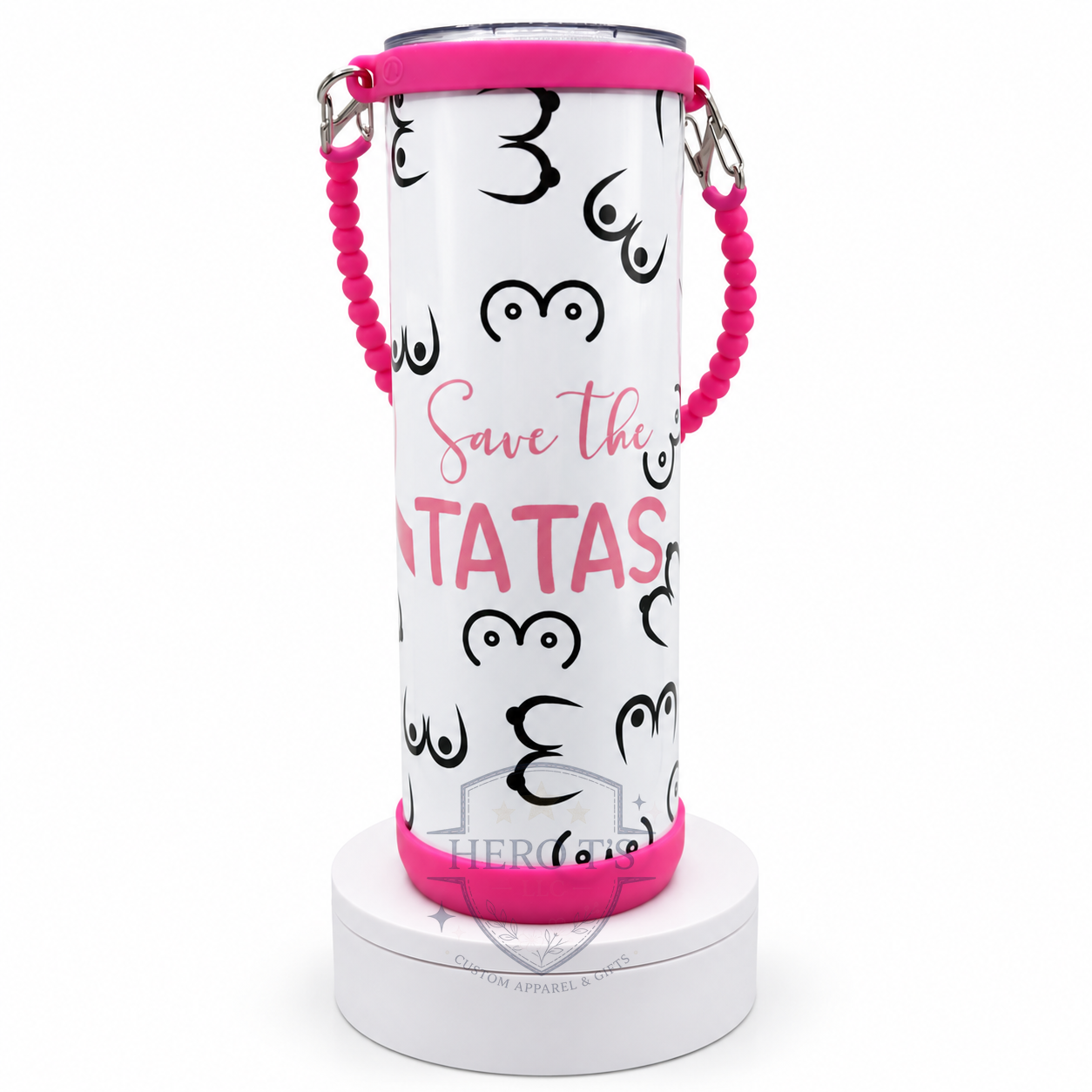 Breast cancer awareness custom tumbler with pink strap
