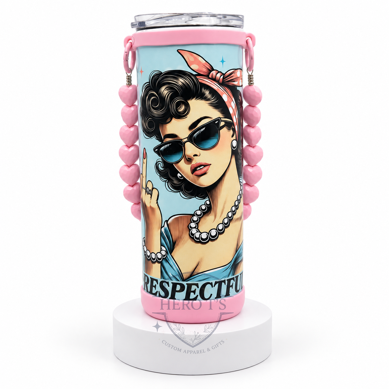 Blue retro custom tumbler with heart strap