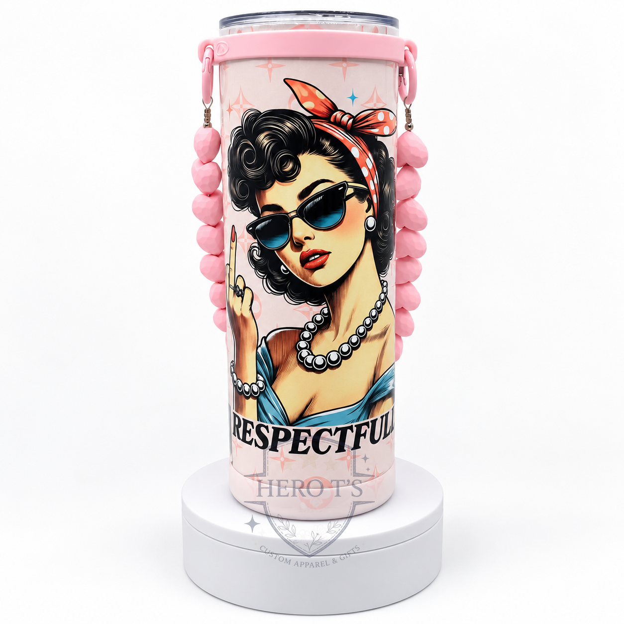 Pink retro custom tumbler with heart strap